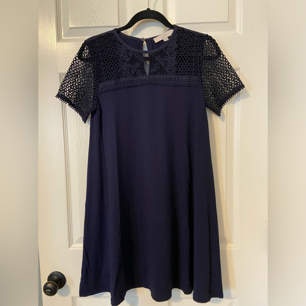 Navy LOFT dress with embroidered detail top